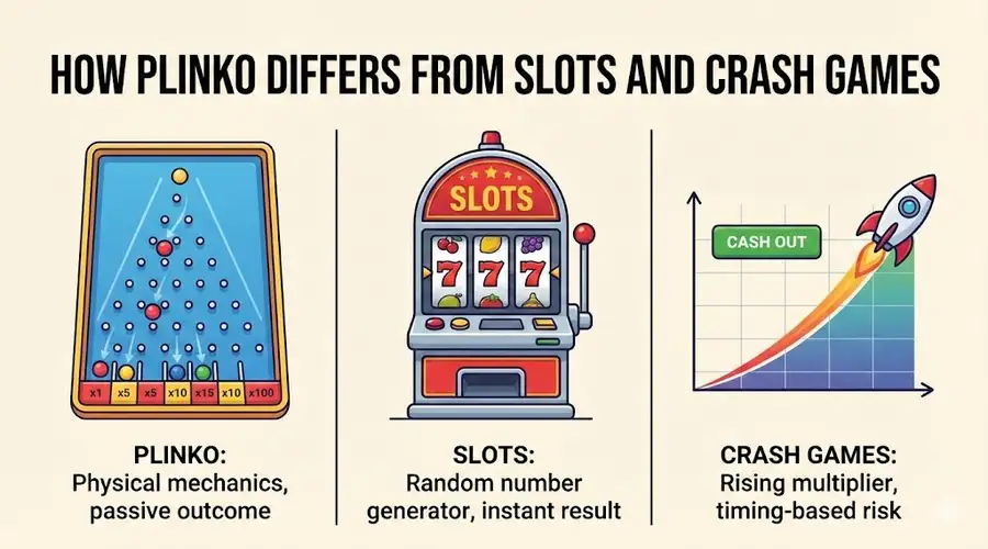 How Plinko differs from slots and crash games